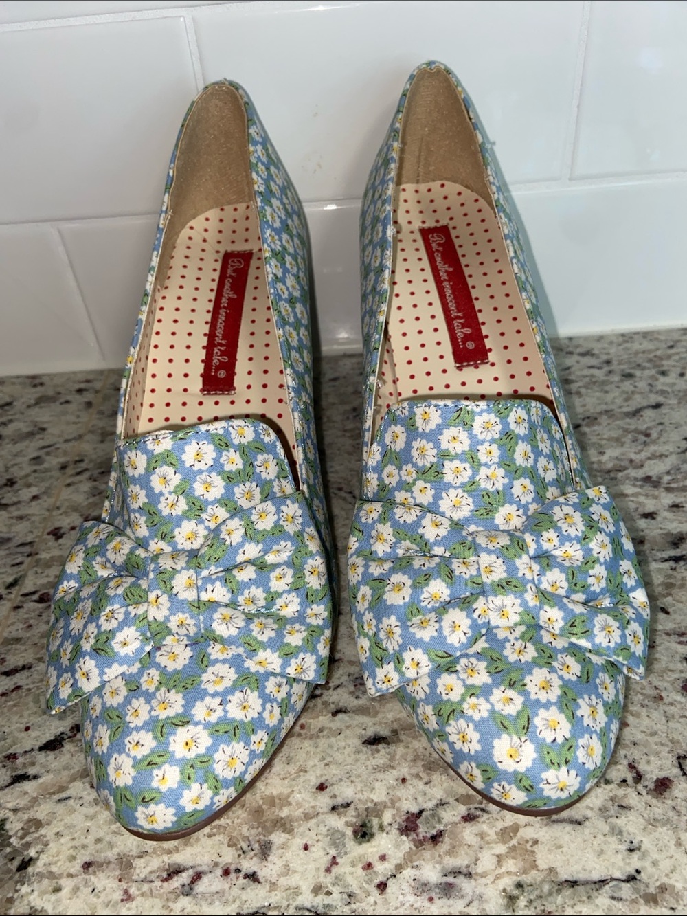 B.A.I.T Light Blue Daisy Print Floral Bows Mid Heel Cottagecore Pumps